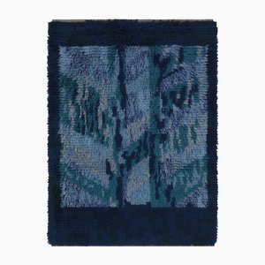 Vintage Swedish Rya Rug in Deep Blue Tones