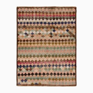 Teppich im Art Deco Stil mit geometrischem Muster in Braun, Rosa und Blau, 1960er