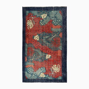 Vintage Art Deco Rug in Red and Blue Pattern by Zeki Müren