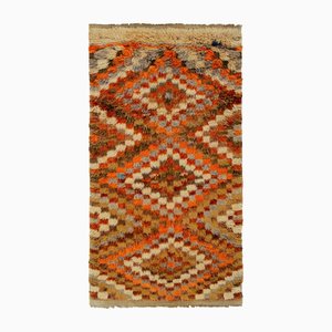 Vintage Tulu Teppich mit geometrischem Rautenmuster in Orange & Beige-Braun, 1950er