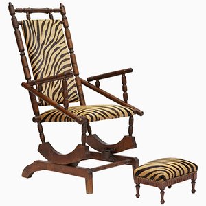 Französischer Napoleon III Schaukelstuhl & Fußhocker, 19. Jh., 2er Set