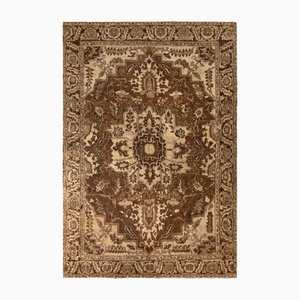 Handgeknüpfter Heriz Teppich in Beige-Braun Blumenmedaillon-Muster
