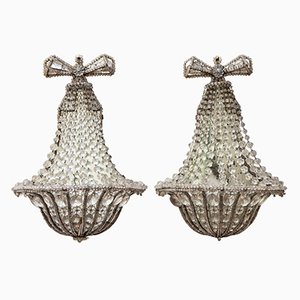 French Crystal Sconces, 1920s, Set of 2
