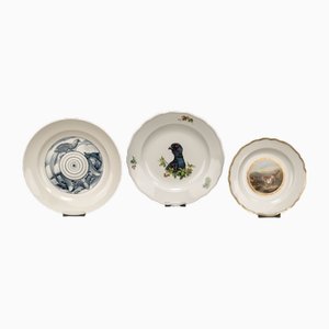 Handbemalte Vintage Porzellan Teller mit Tiermotiven von Meissen, 2010er, 3er Set