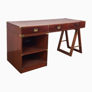 Italian Naval Wood and Brass Desk, 1960s