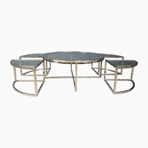 Vintage Chrome Coffee Table Set from Roche Bobois, 1970s, Set of 5