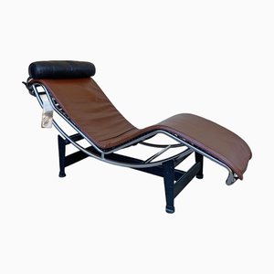 LC4 Chaise Lounge in Brown Leather by Le Corbusier for Cassina, 1980s