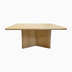 Postmodern Square Travertine Coffee Table with Cross Base, 1970s