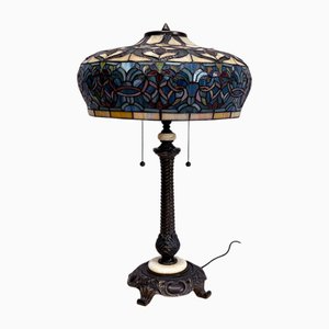 Large Tiffany Style Table Lamp in Stained Glass with Floral Shade