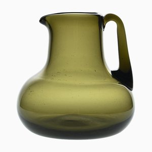 Olive Green Blown Glass Jug by Claude Morin, Dieulefit, 1976