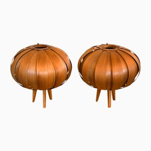 Swedish Pine Veneer Table Lamps by Hans-Agne Jakobsson for Ellysett, 1960s, Set of 2