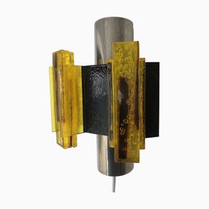 Space Age Yellow Acrylic and Chrome Wall Lights by Claus Bolby, 1970s, Set of 2