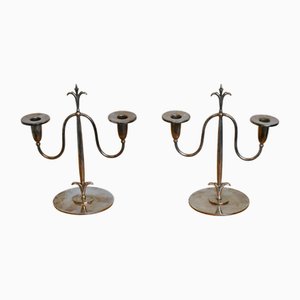Swedish Grace Silver-Plated Candelabras by Elis Bergh for C. G. Hallberg, Stockholm, 1920s, Set of 2