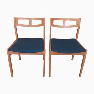Chaises de Salle à Manger en Chêne avec Housses Bleu Pétrole, 1960s, Set de 2