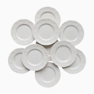 Elfenbeinfarbene Vintage Dessertteller aus Steingut von Marli Fretwork, 1980er, 10er Set