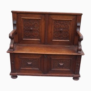 Panca antica in quercia intagliata, Germania, fine XIX secolo