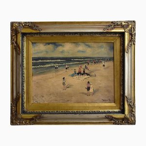 Nicole, Beach, 20th Century, Oil on Canvas, Framed