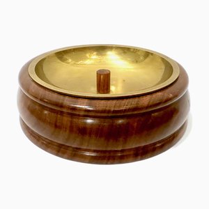 Runder Mid-Century Pfeifenaschenbecher aus Nussholz & Messing von Duk It McDonald Buffalo, USA, 1950er