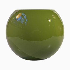Swedish Grace Green Opaline Glass Ball Vase, 1950s