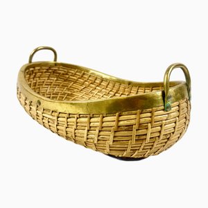 Large Rattan and Brass Fruit Bowl, 1970s