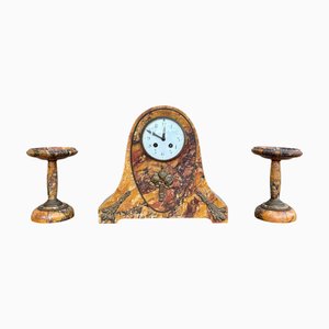 Orologio Art Déco con finiture in marmo, metà XIX secolo, set di 3