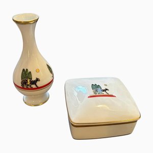 Art Deco Porcelain Vase and Vanity Box from Cartier, Paris, 1986, Set of 2