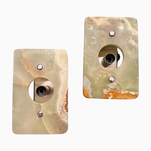 Space Age Italian Green and Brown Onyx Marble Wall Sconces, 1970s, Set of 2