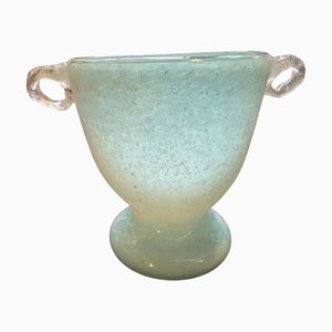 Modernist Turquoise and White Scavo Murano Glass Vase attributed to Seguso for Cenedese Vetri, 1970s