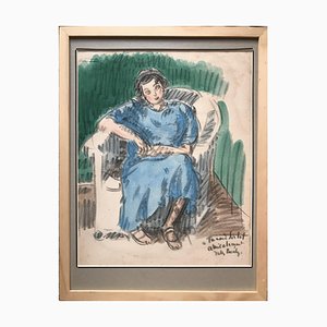 Jules Borély, Seated Woman, Watercolor and Charcoal