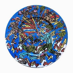 Signed Feu Les Soldats Silkscreen on Porcelain Plate after Robert Combas