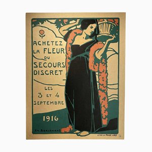 Art Nouveau Buy the Flower of Discreet Help Lithograph Poster by Émile Berchmans for La Meuse, 1916