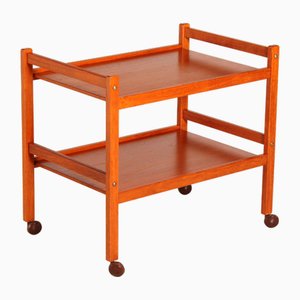 Carrello Mid-Century a due livelli in teak con rotelle, Danimarca, anni '70