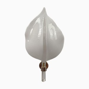 Aplique moderno Mid-Century de hojas de cristal de Murano a rayas blancas, Italia, años 60