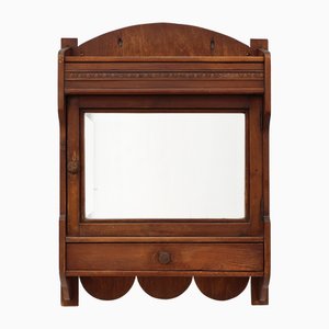 Armadietto dei medicinali rustico in quercia con specchio, Francia, inizio XX secolo