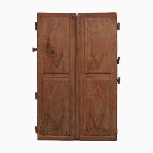 Large 17th Century Terracotta Lacquered Oak Monastery Doors, Portugal, Set of 2