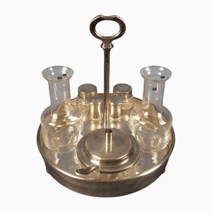 Vintage Öl & Essig mit Salz & Pfeffer Set aus Kristallglas & versilbertem Metall, 1970er, 5 . Set