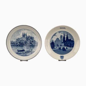 Assiettes en Porcelaine Peintes à la Main avec Motifs de la Ville de Meissen, 2010s, Set de 2