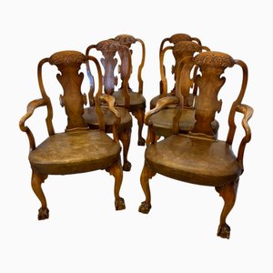 Chaises de Salle à Manger Victoriennes Antique en Noyer Sculpté, 1890s, Set de 6