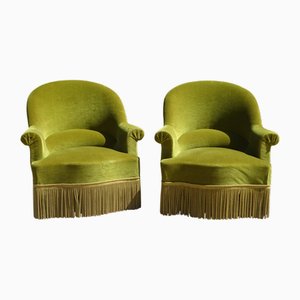 Green Velvet Toad Armchairs, 1950s, Set of 2