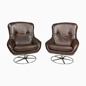 Poltrone girevoli in pelle di PEEM, Finlandia, anni '70, set di 2