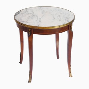 Tavolino rotondo antico in stile Luigi XV con ripiano in marmo e dettagli in ottone, Francia, anni '60