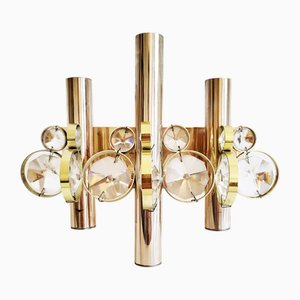 Gold-Plated Brass and Crystal Wall Light by Gaetano Sciolari for Palwa, 1970s