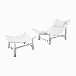 Set aus Ledersessel & Fußhocker von Adalberto Dal Lago für Rossi Di Albizzate, 1970er