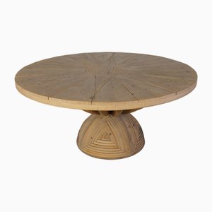 Tavolo rotondo in legno di Mario Ceroli per Poltronova, anni '70