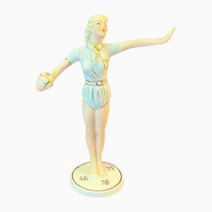 Art Deco Porcelain Girl with Ball Figurine from Neuendorf, 1930s