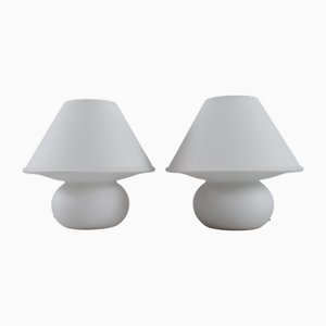 Mushroom Lamps in Opal Glass from Glashütte Limburg, Germany, 1970s, Set of 2
