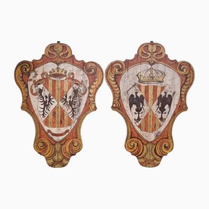 Painted Wooden Noble Shields, 1920s, Set of 2