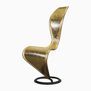 S-Chair in Gold Leather and Metal Structure by Tom Dixon for Cappellini, 2000s