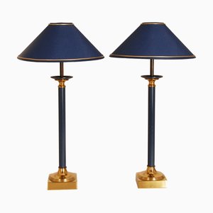 Modern Gold and Blue Table Lamps from Maison Jansen, 1970s, Set of 2