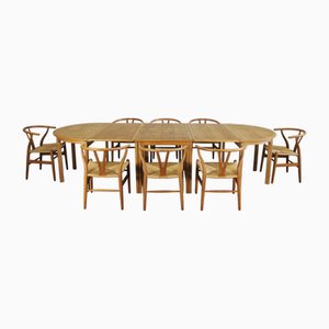 Dining Room Set by Hans J. Wegner, 1960s, Set of 9
